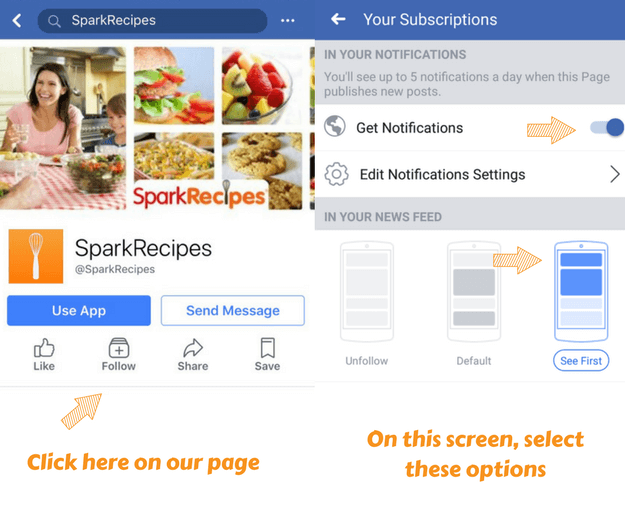 how to get more sparkrecipes on facebook via app